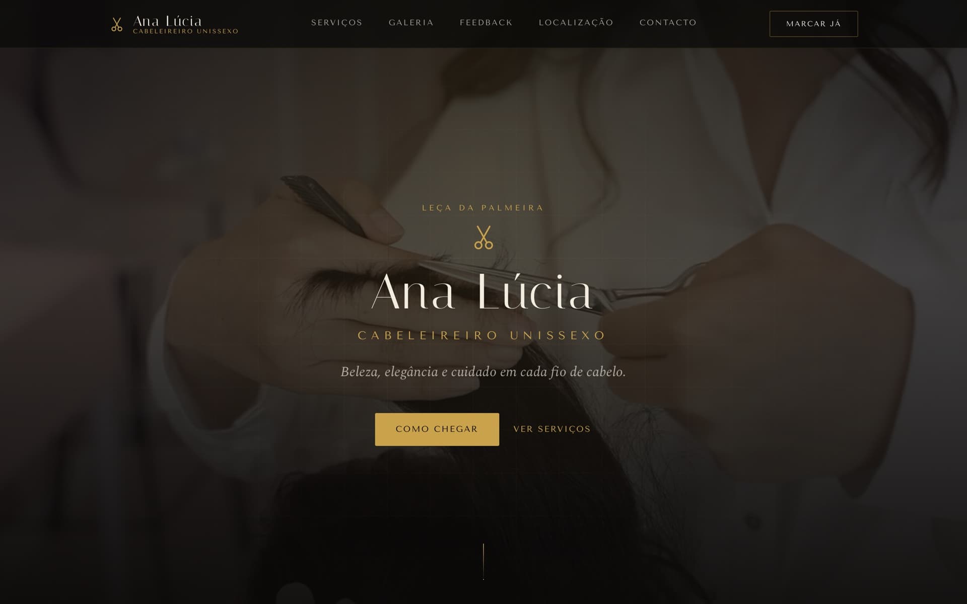 Página inicial do website de Ana Lúcia Cabeleireiro