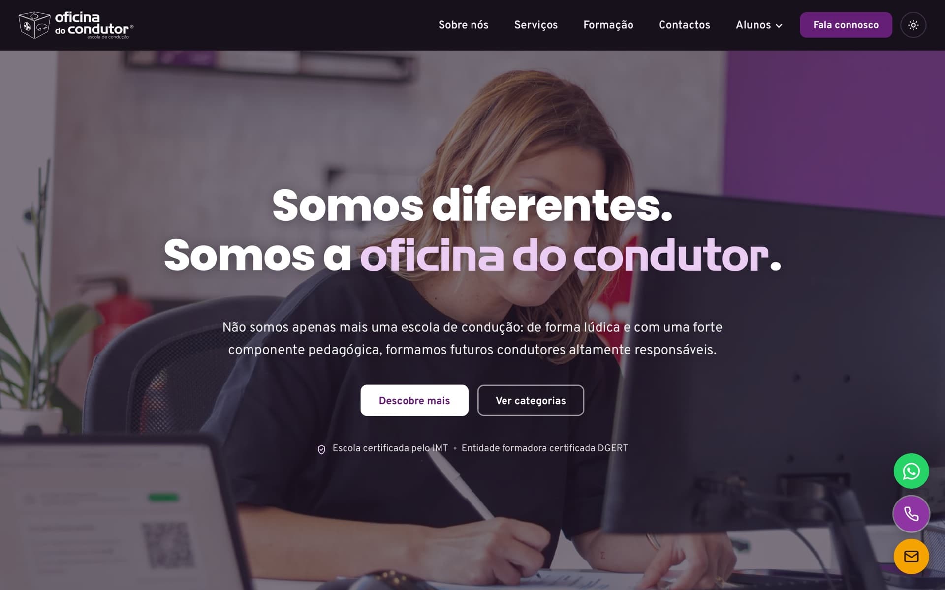 Página inicial do website de Oficina do Condutor